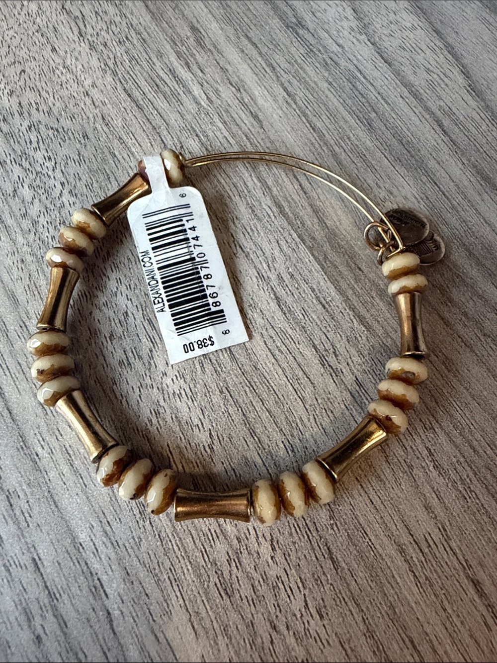 Alex and Ani Gold Tone Bangle with Cream Bead Accents